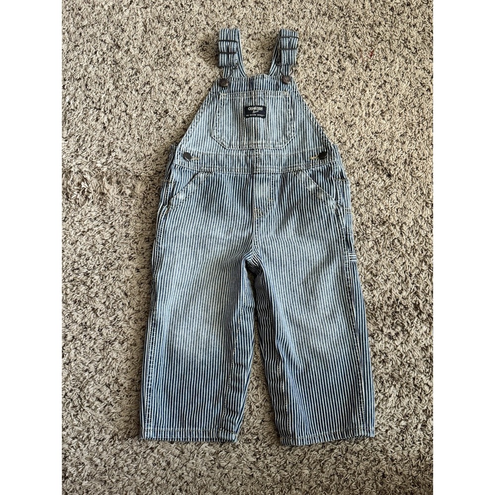 OshKosh Vestbak Overalls Railroad Striped Toddler Boys Sz‎ 24 M Farmer Country